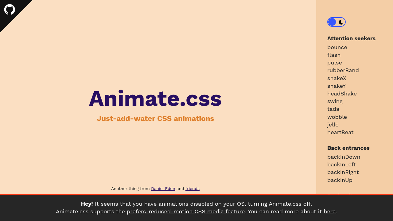 A screenshot of Animate CSS