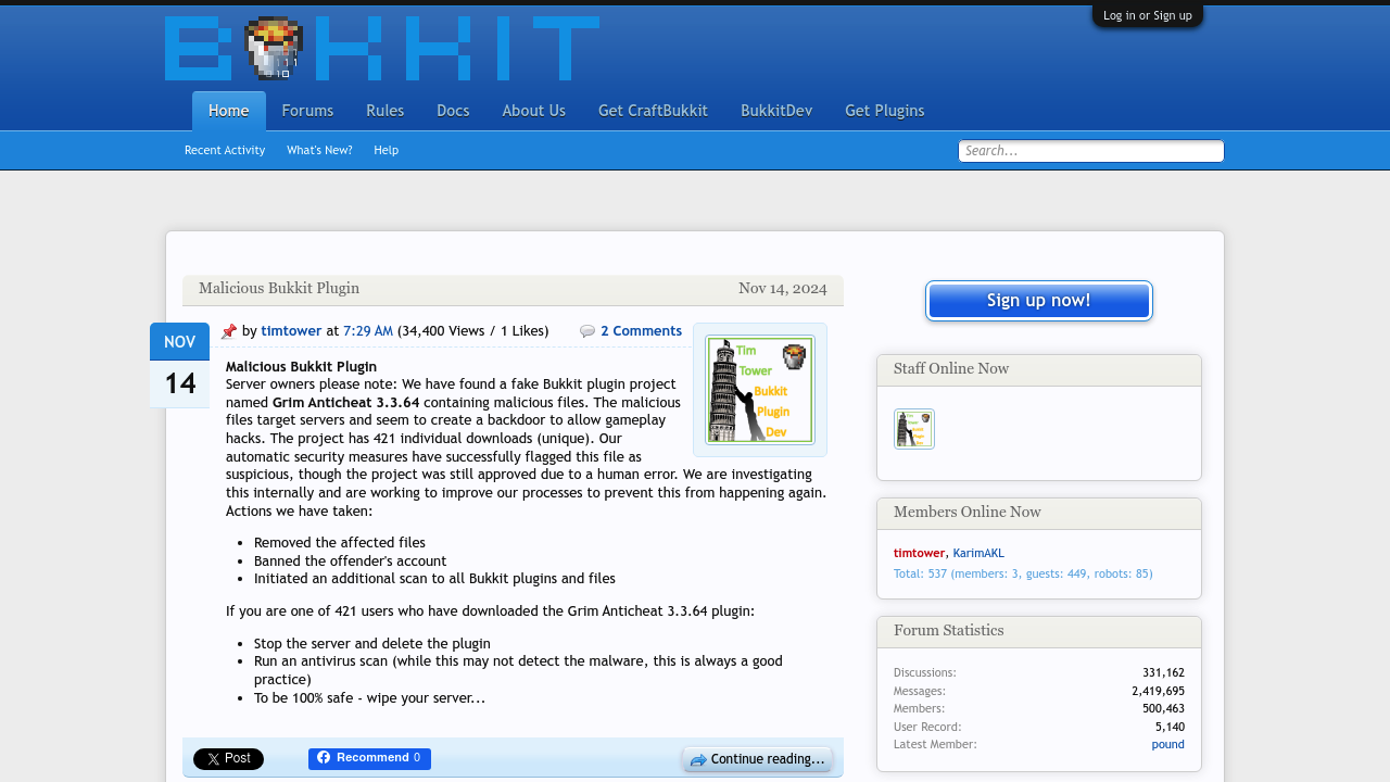 A screenshot of Bukkit