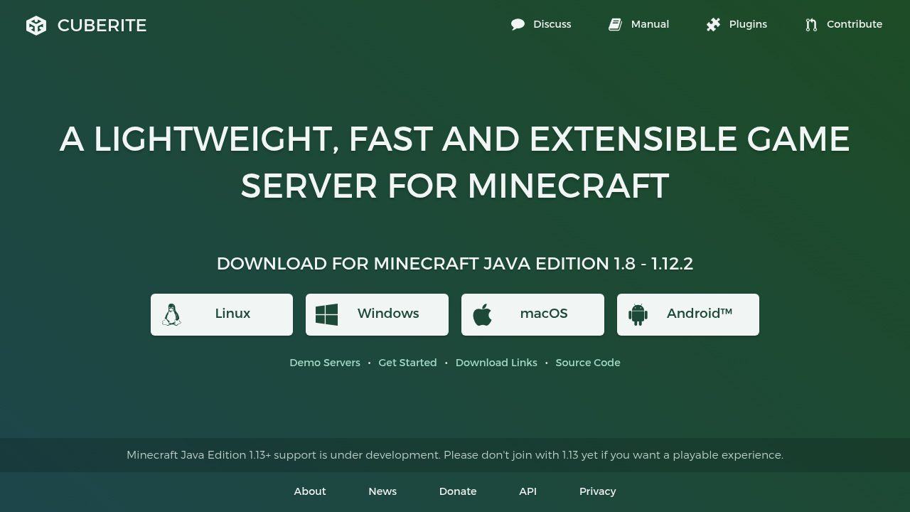 A screenshot of Cuberite