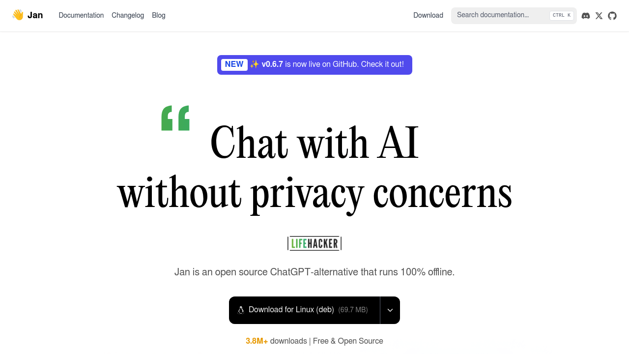 Screenshot of Jan website