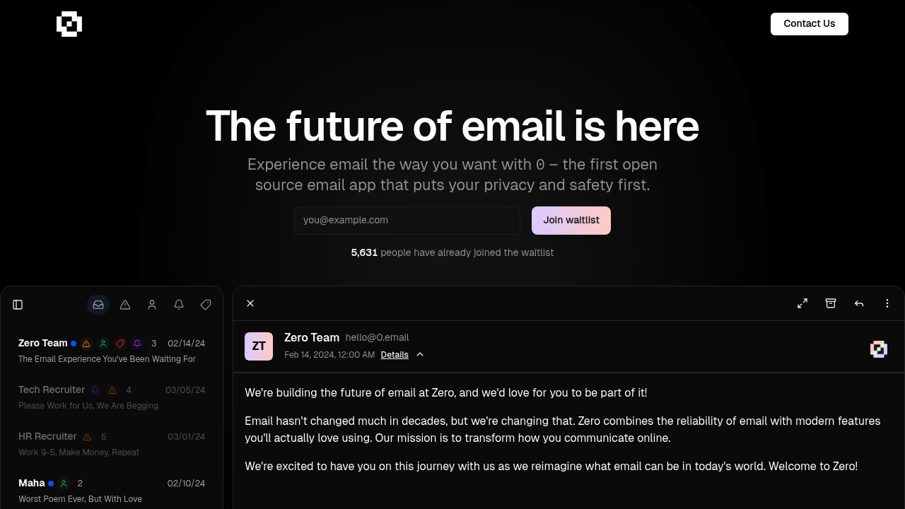 Screenshot of Zero website